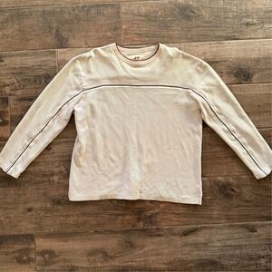 Anchor Blue Vintage Textured Striped Crewneck Long Sleeve Shirt, Cream Brown, L